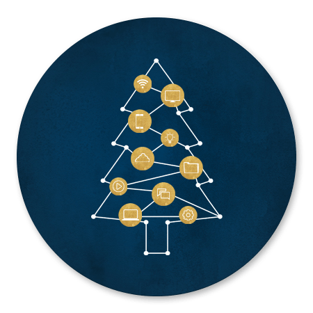 Kerst - Donkerblauw ICT boom met iconen